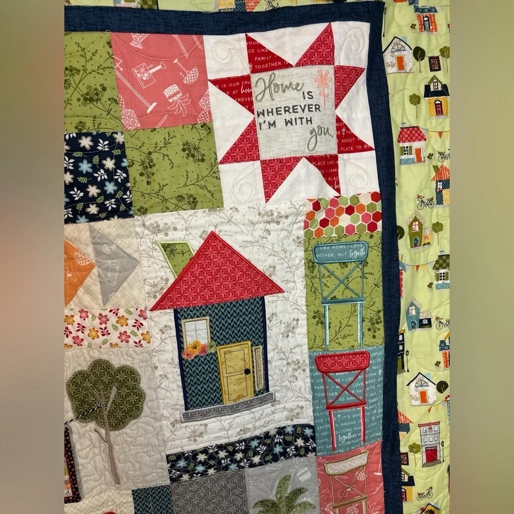 NEW HANDMADE QUILT 42”x58” WITH 3D DETAILS VERY HOMEY BEAUTIFUL WALL HANGING
